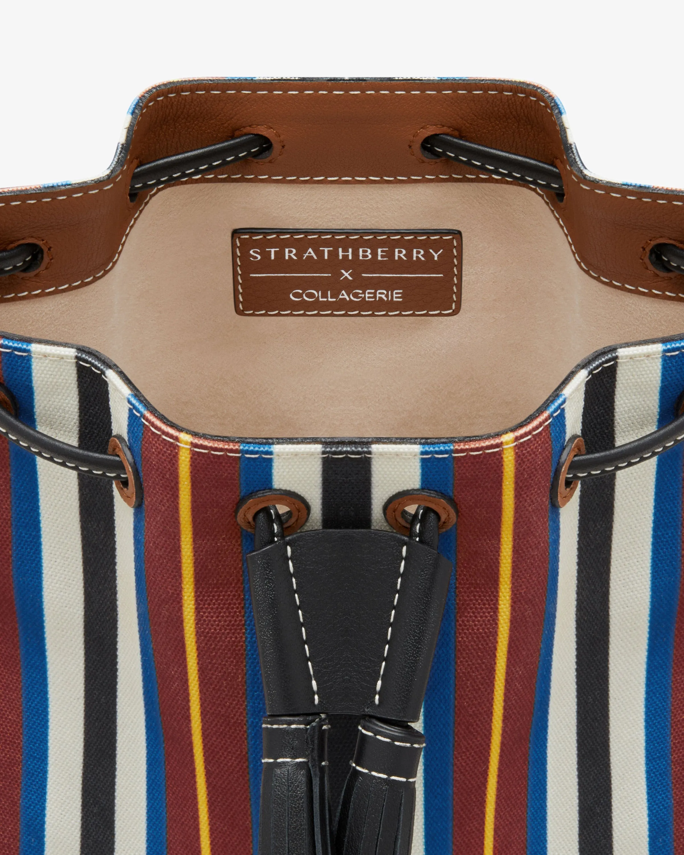 Strathberry x Collagerie Bollo Midi - Chestnut/Black/Blue Stripe