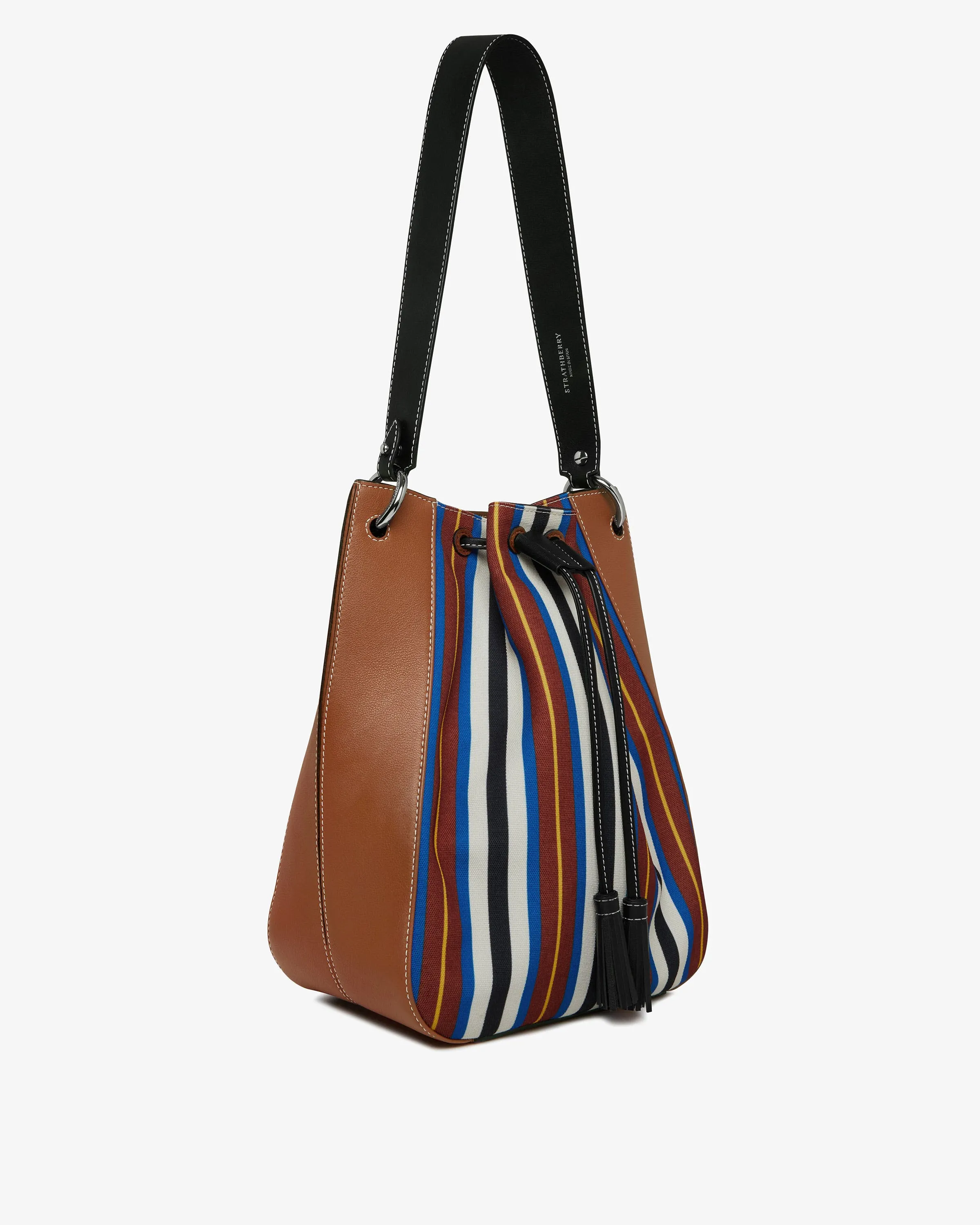 Strathberry x Collagerie Bollo Midi - Chestnut/Black/Blue Stripe