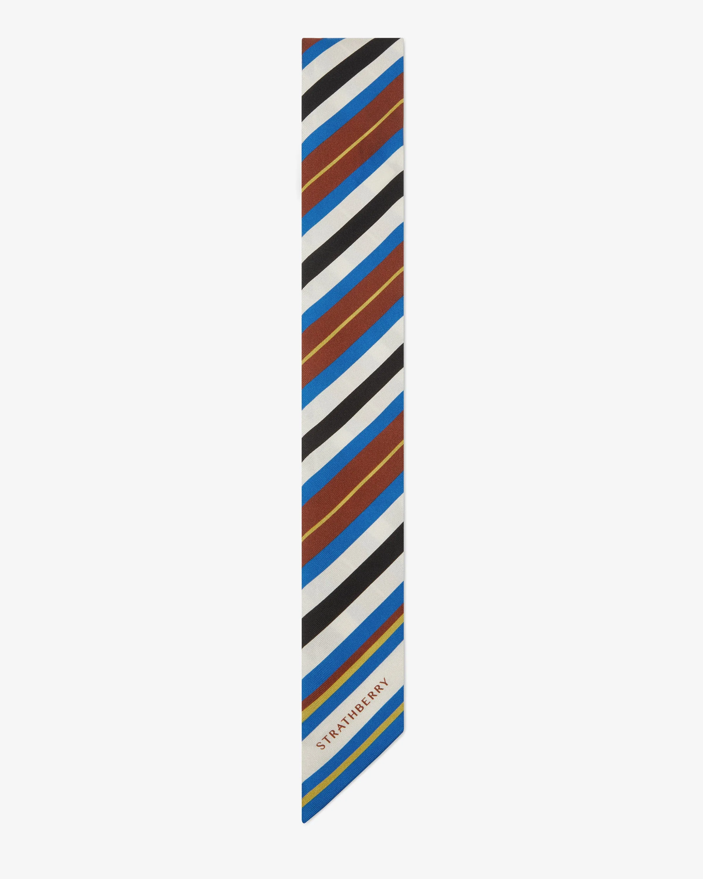 Strathberry x Collagerie Silk Skinny Scarf - Blue Stripe