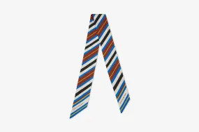 Strathberry x Collagerie Silk Skinny Scarf - Blue Stripe