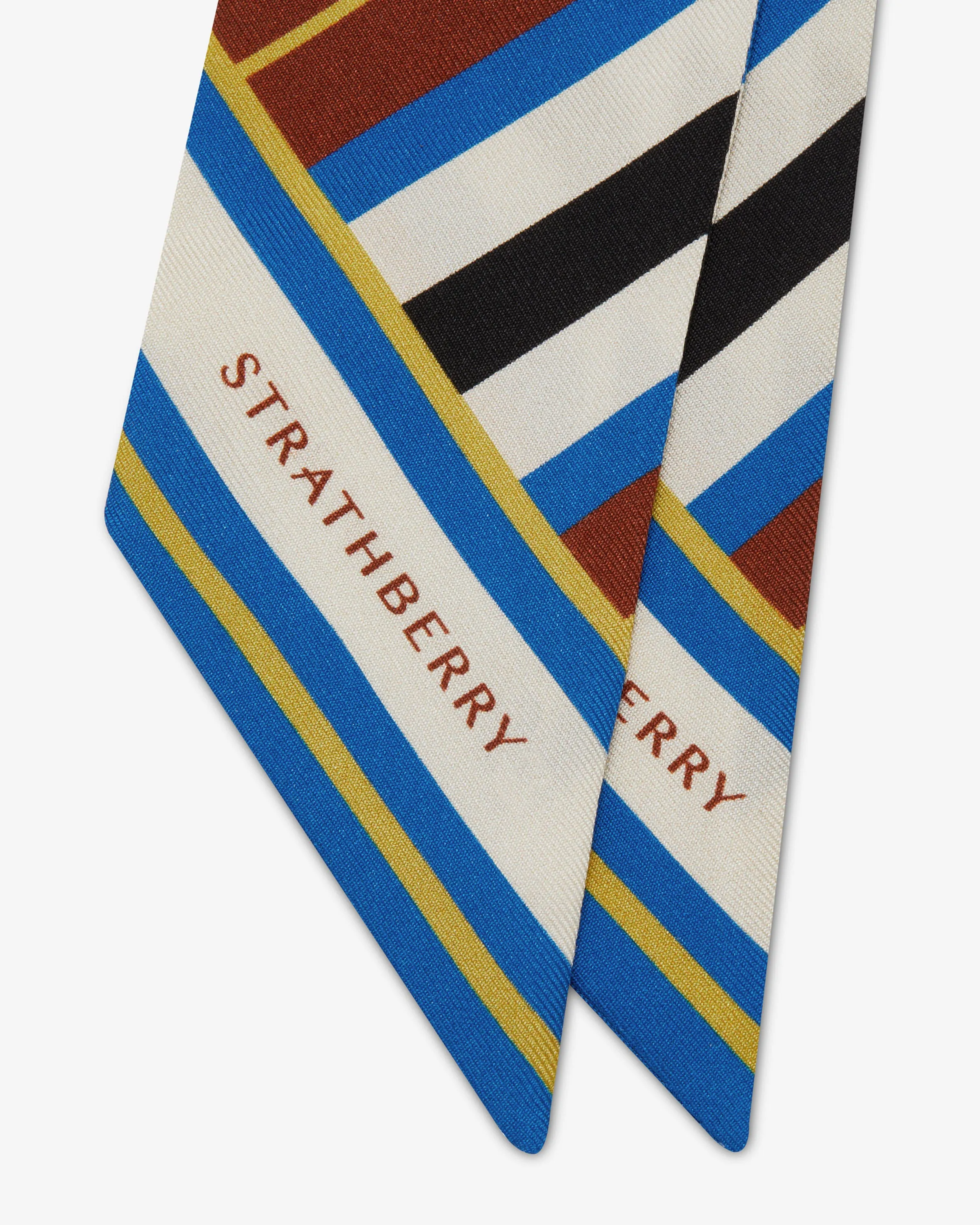 Strathberry x Collagerie Silk Skinny Scarf - Blue Stripe