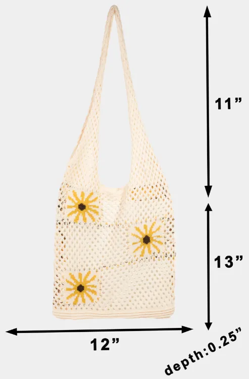 Sunflower Crochet Knit Bag