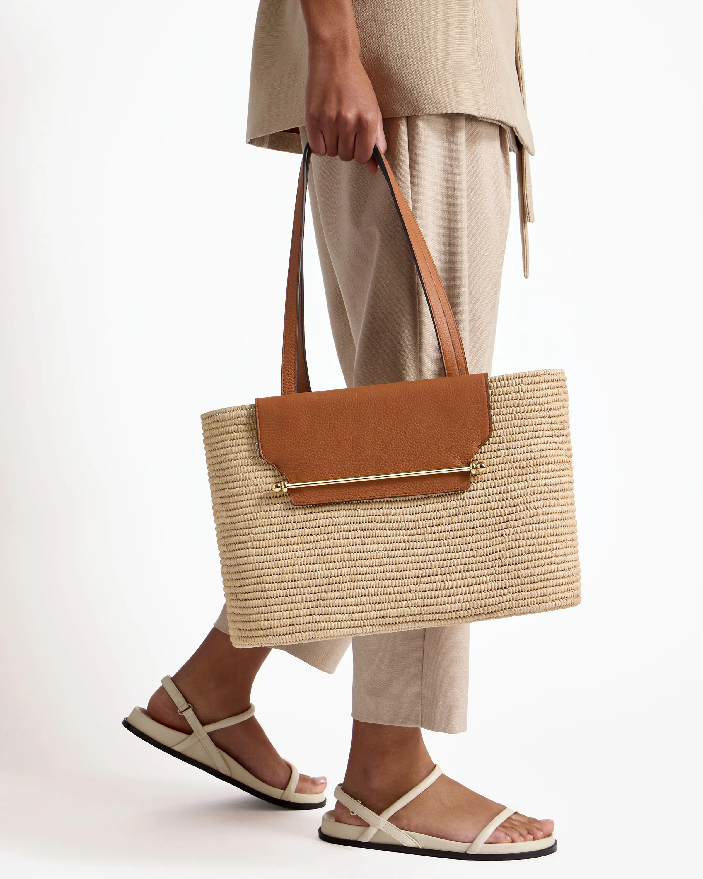 The Strathberry Basket (Medium) - Raffia/Leather Tan