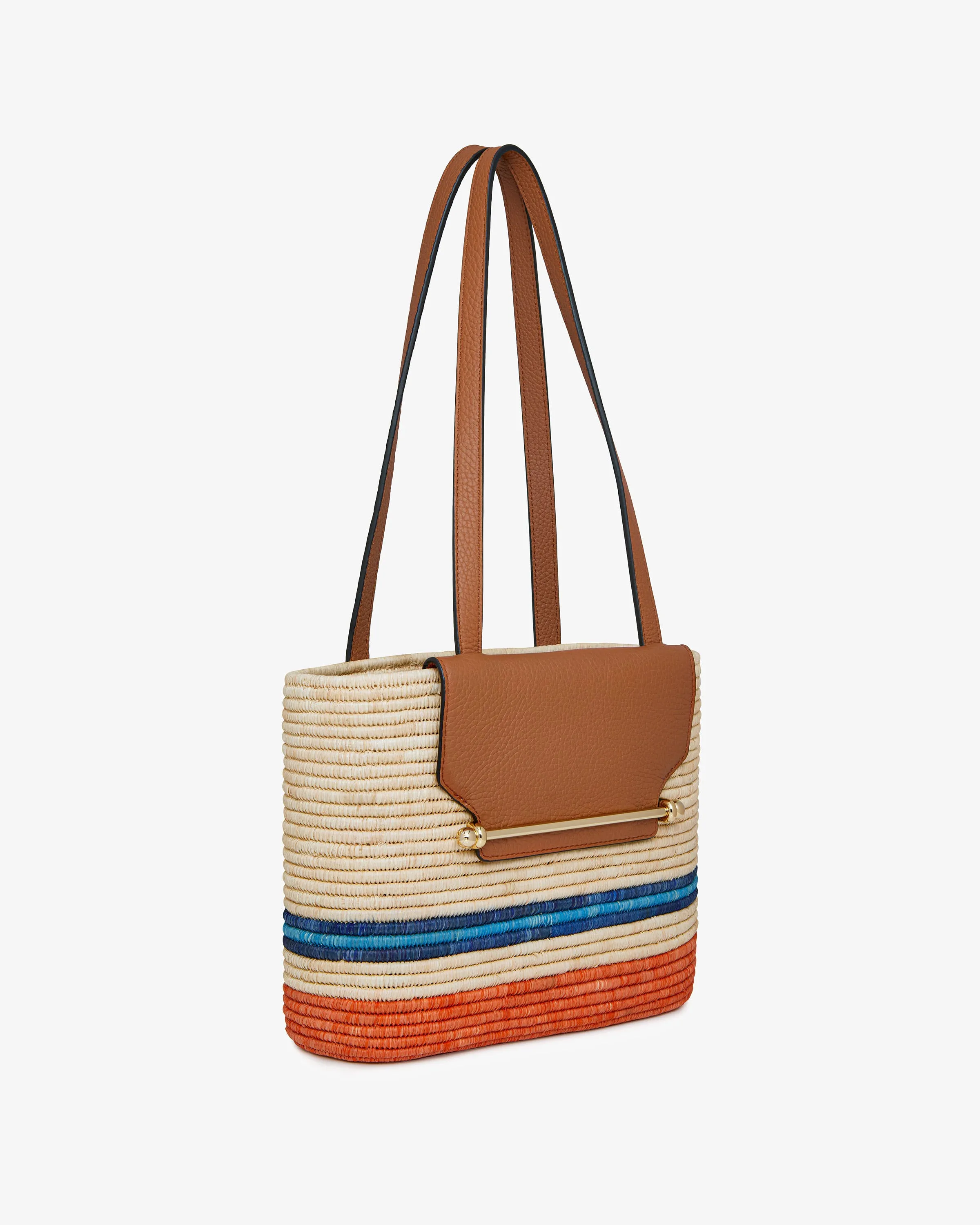 The Strathberry Basket (Small) - Raffia/Leather Tan/Orange Stripe