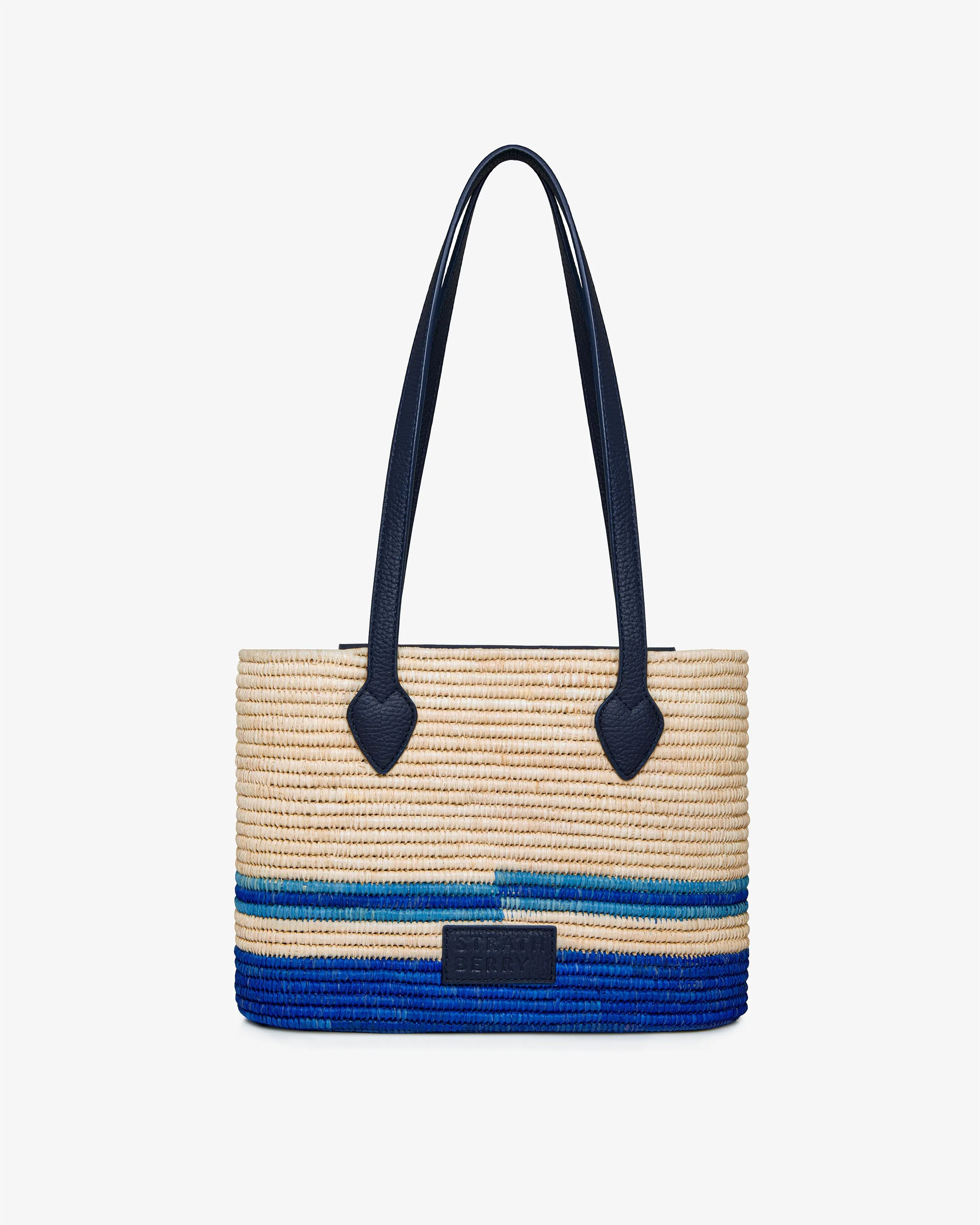 The Strathberry Basket (Small) - Raffia/Leather Vanilla/Blue Stripe