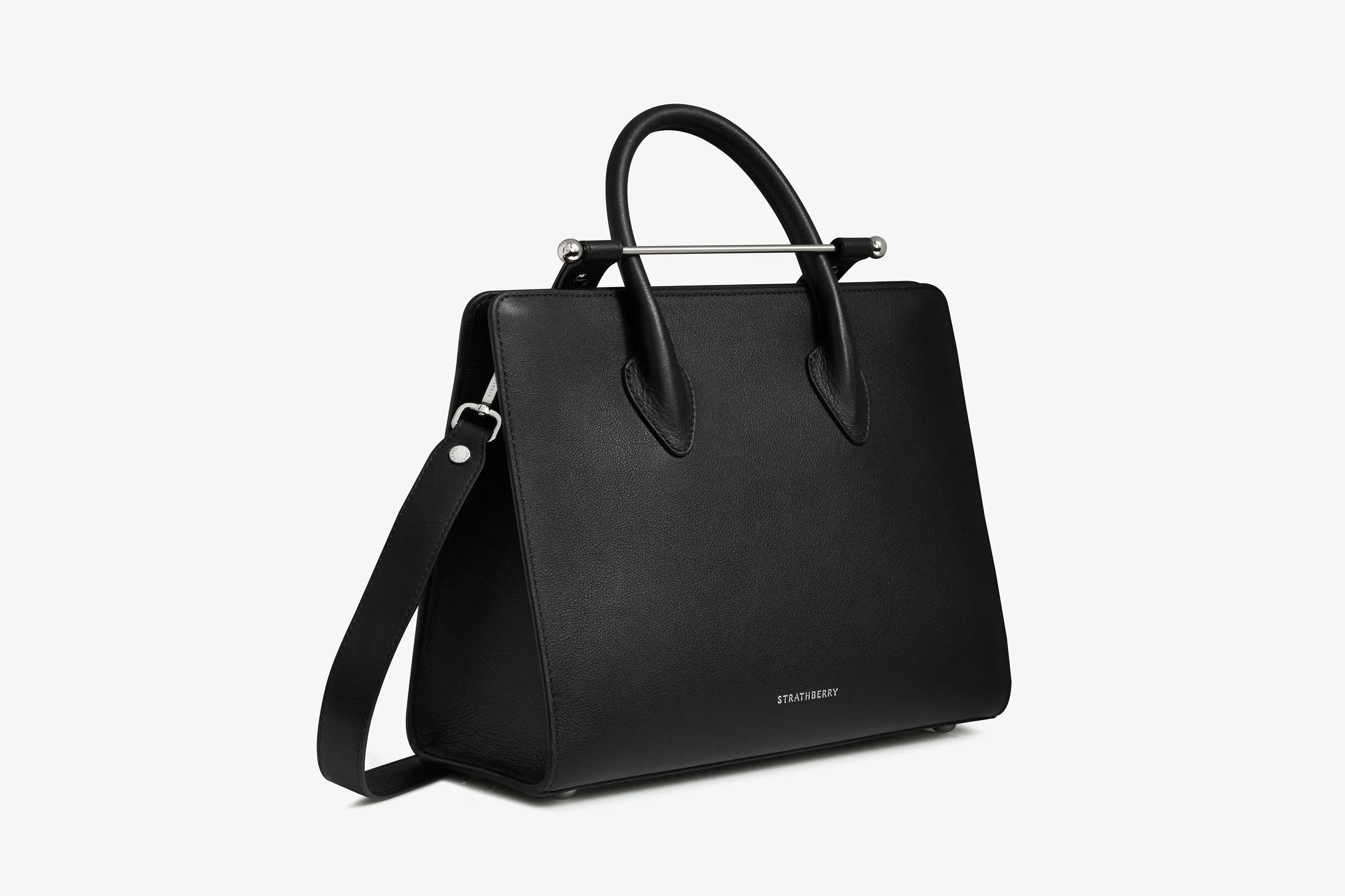 The Strathberry Midi Tote - Black with Silver Hardware