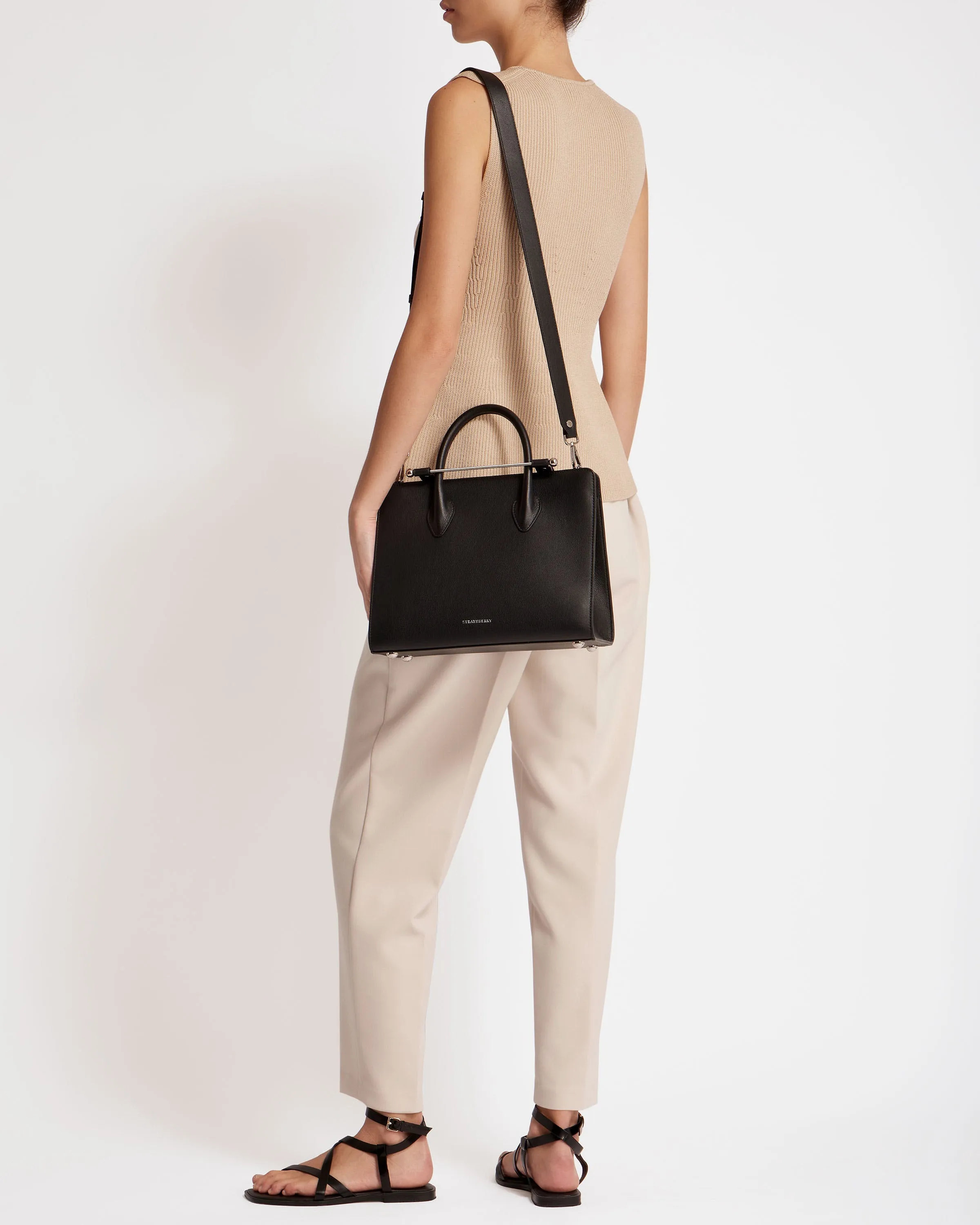 The Strathberry Midi Tote - Black with Silver Hardware