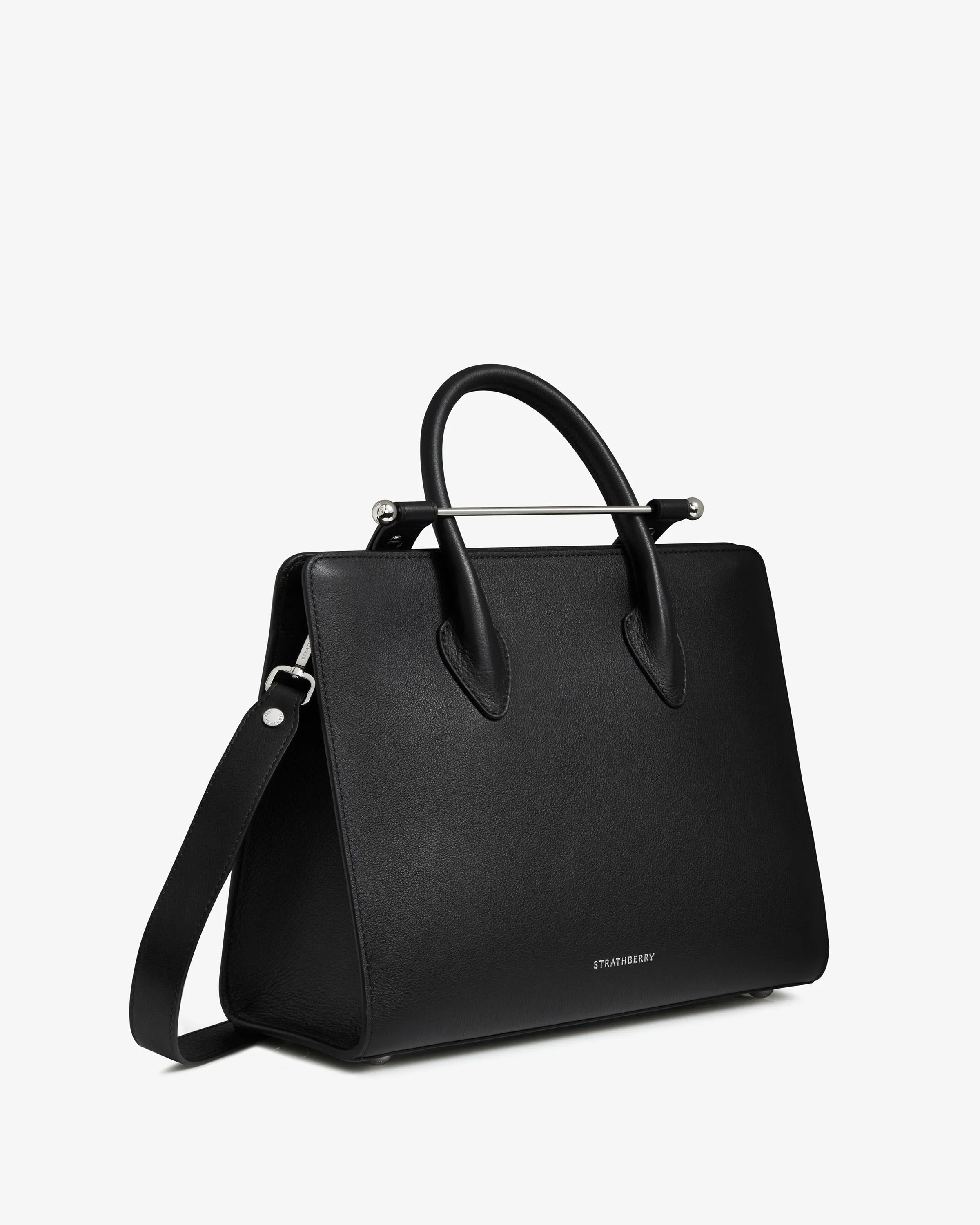 The Strathberry Midi Tote - Black with Silver Hardware