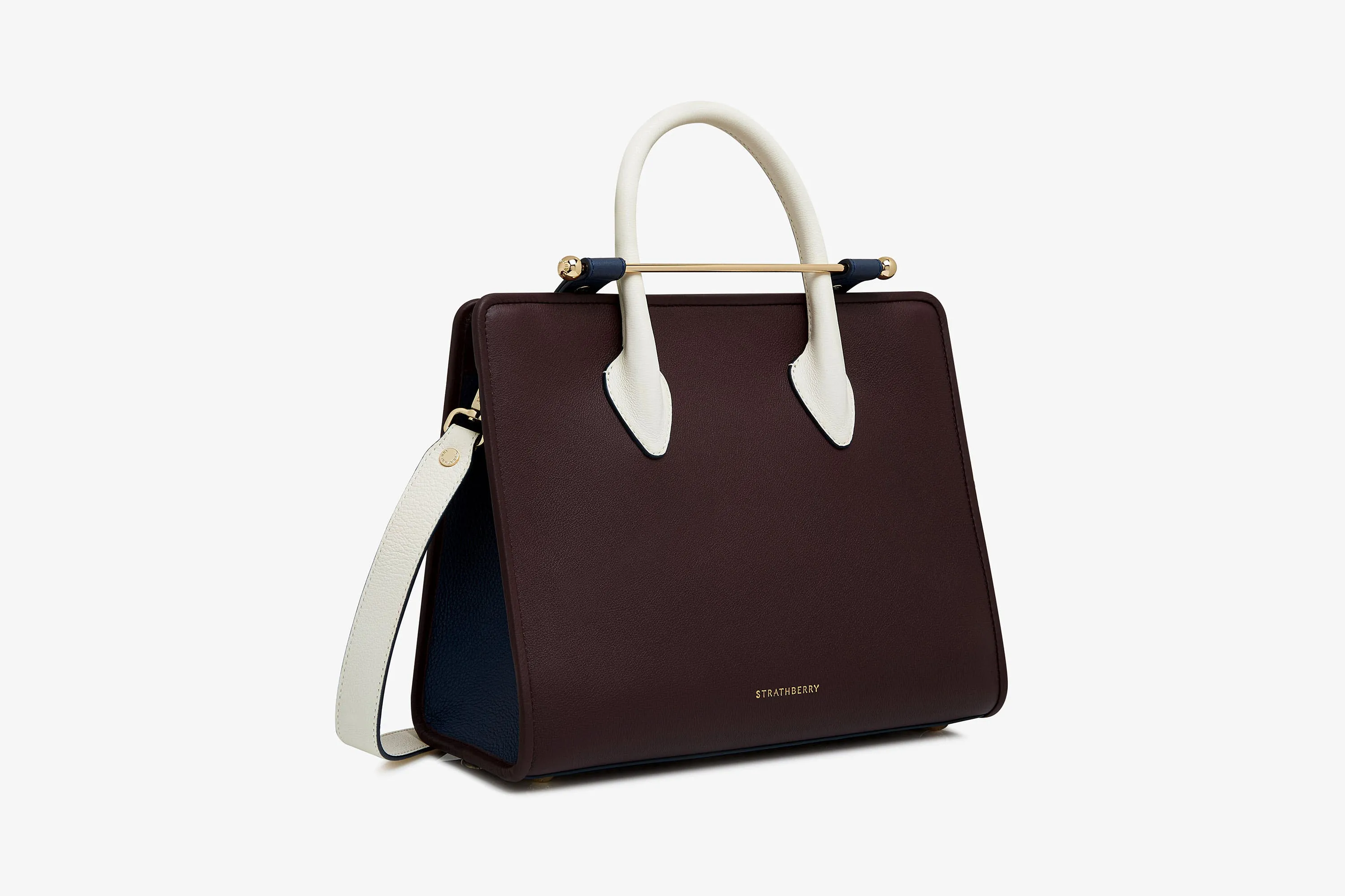 The Strathberry Midi Tote - Burgundy/Navy/Vanilla