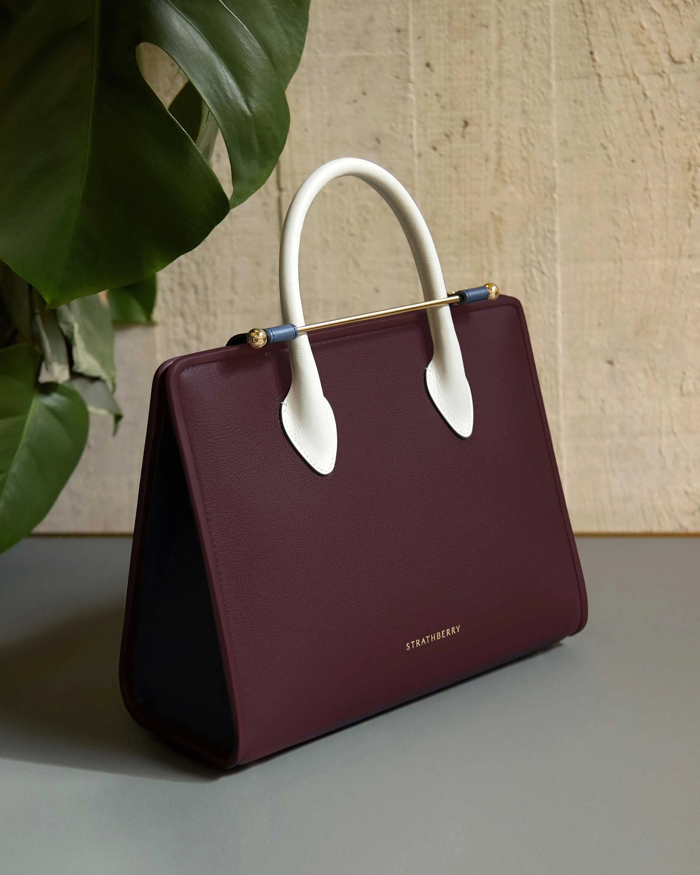 The Strathberry Midi Tote - Burgundy/Navy/Vanilla