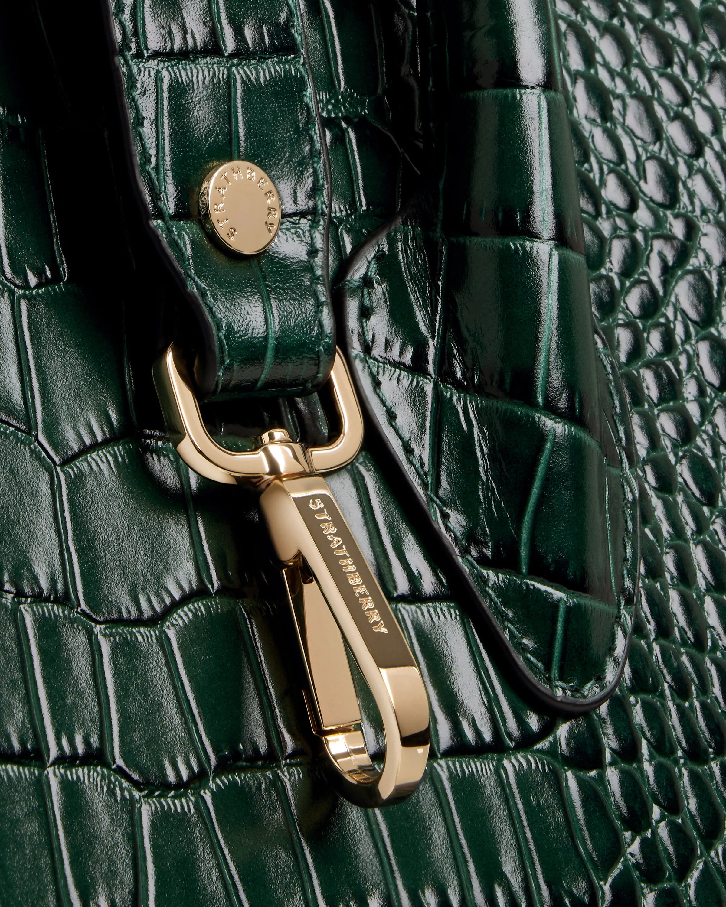 The Strathberry Midi Tote - Croc-Embossed Leather Bottle Green