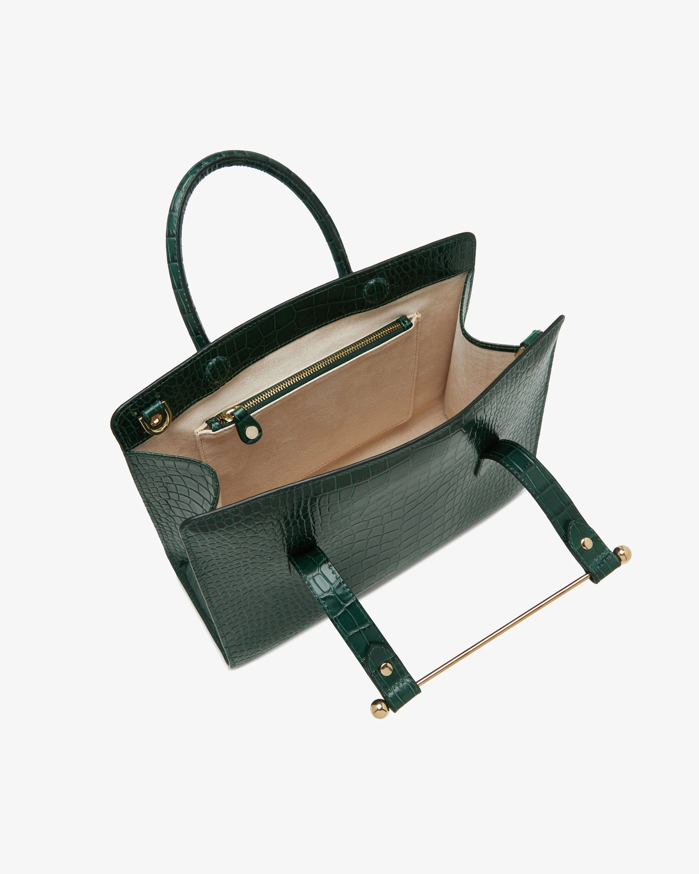 The Strathberry Midi Tote - Croc-Embossed Leather Bottle Green