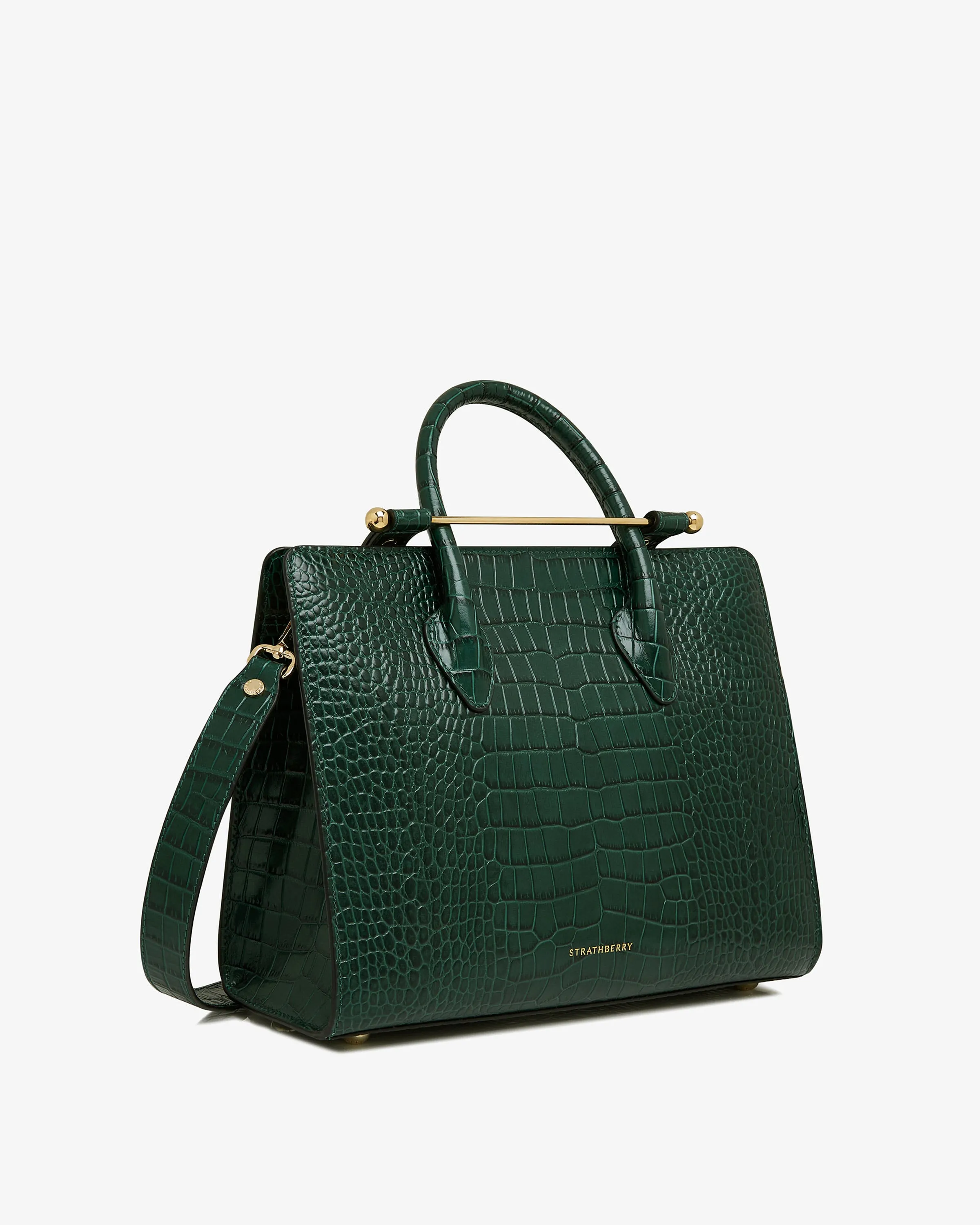 The Strathberry Midi Tote - Croc-Embossed Leather Bottle Green