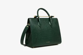 The Strathberry Midi Tote - Croc-Embossed Leather Bottle Green