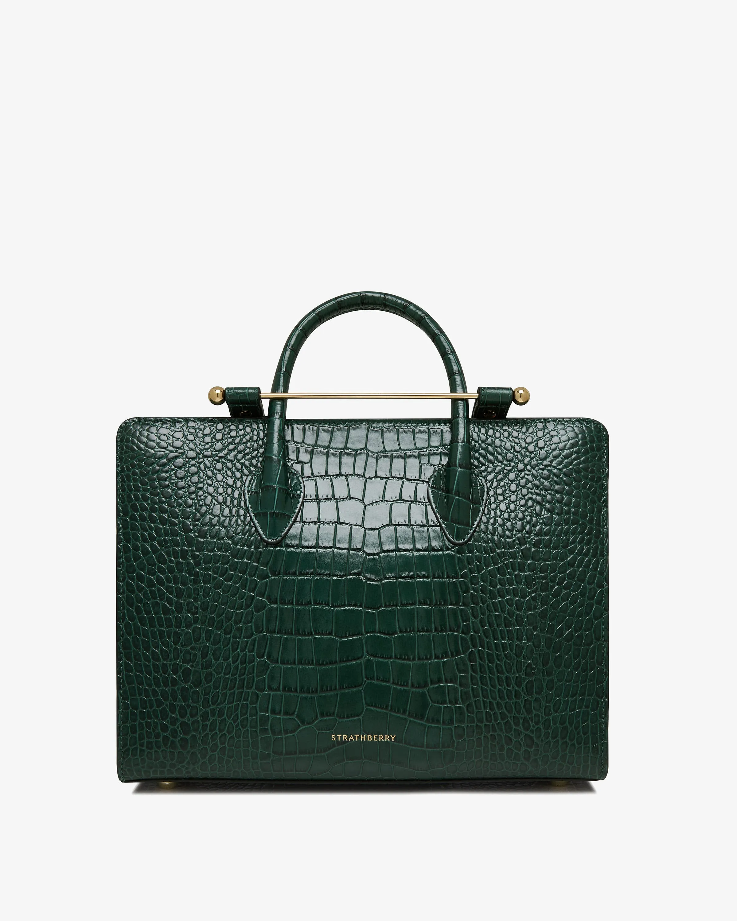 The Strathberry Midi Tote - Croc-Embossed Leather Bottle Green