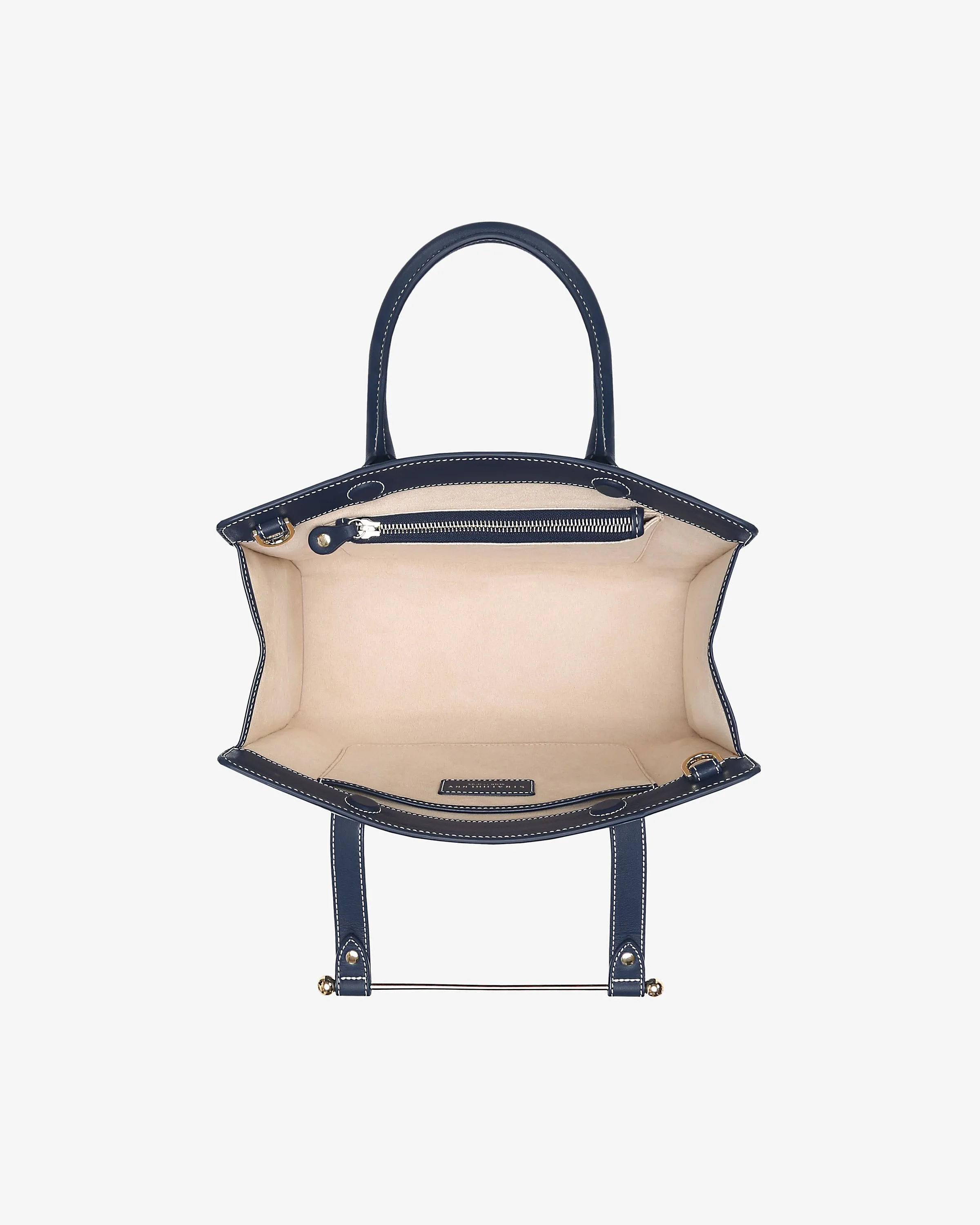 The Strathberry Midi Tote - Navy with Vanilla Stitch