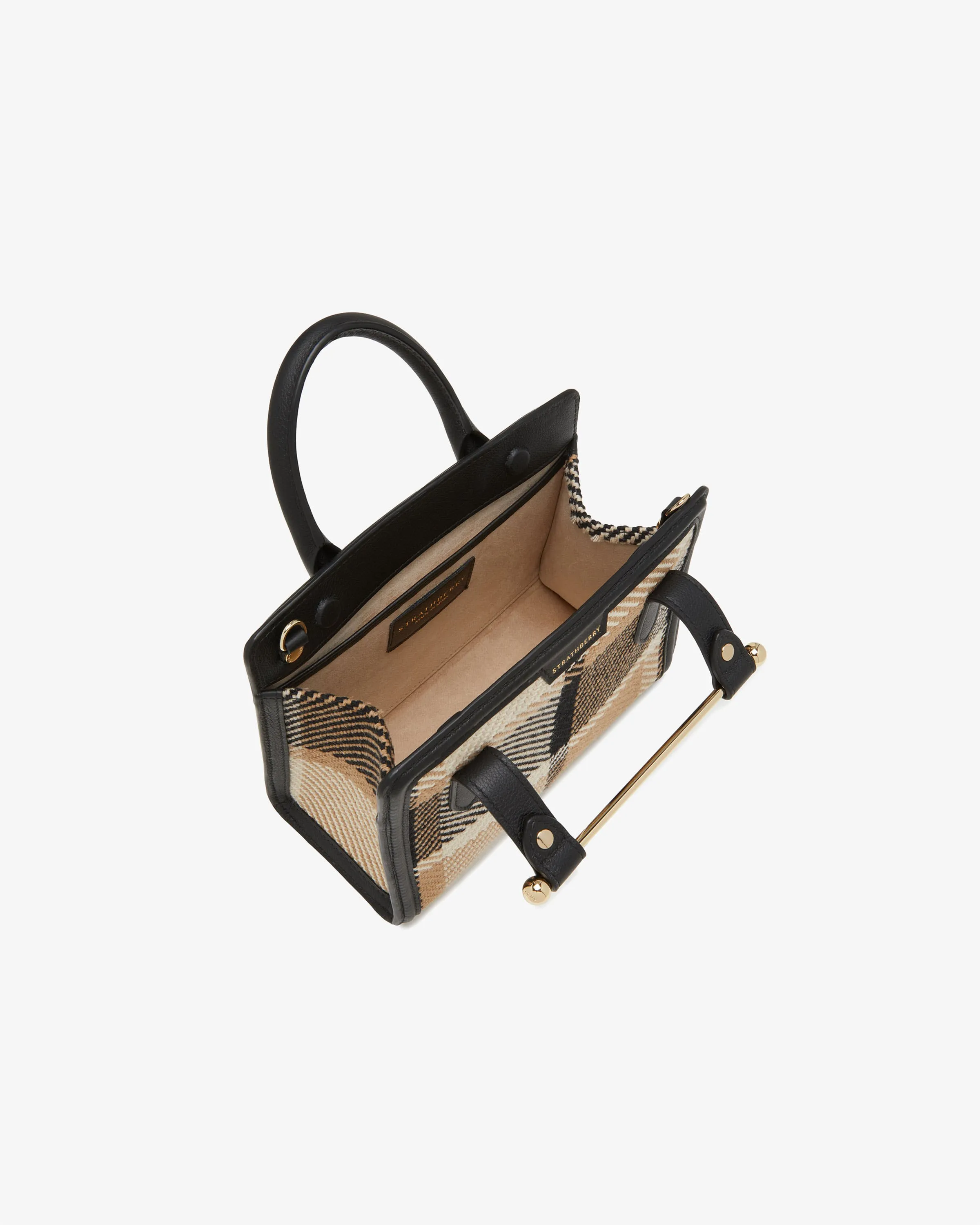 The Strathberry Mini Tote - Black/Camel Tartan