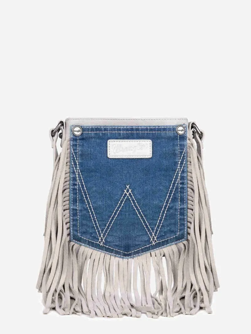 Wrangler Crossbody Bag Jean Pocket Leather Fringe Beige