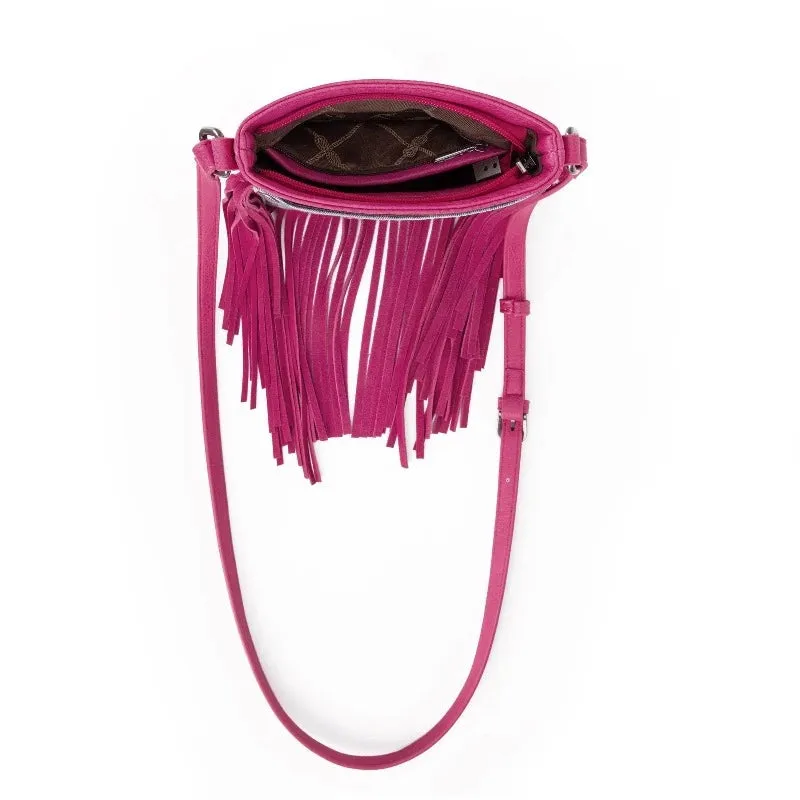 Wrangler Crossbody Bag Jean Pocket Leather Fringe Hot Pink