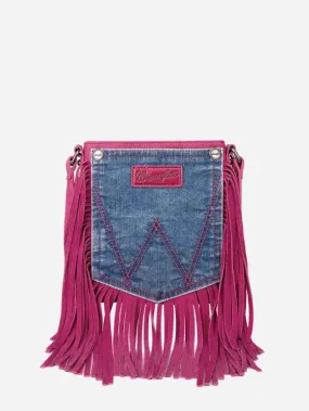 Wrangler Crossbody Bag Jean Pocket Leather Fringe Hot Pink