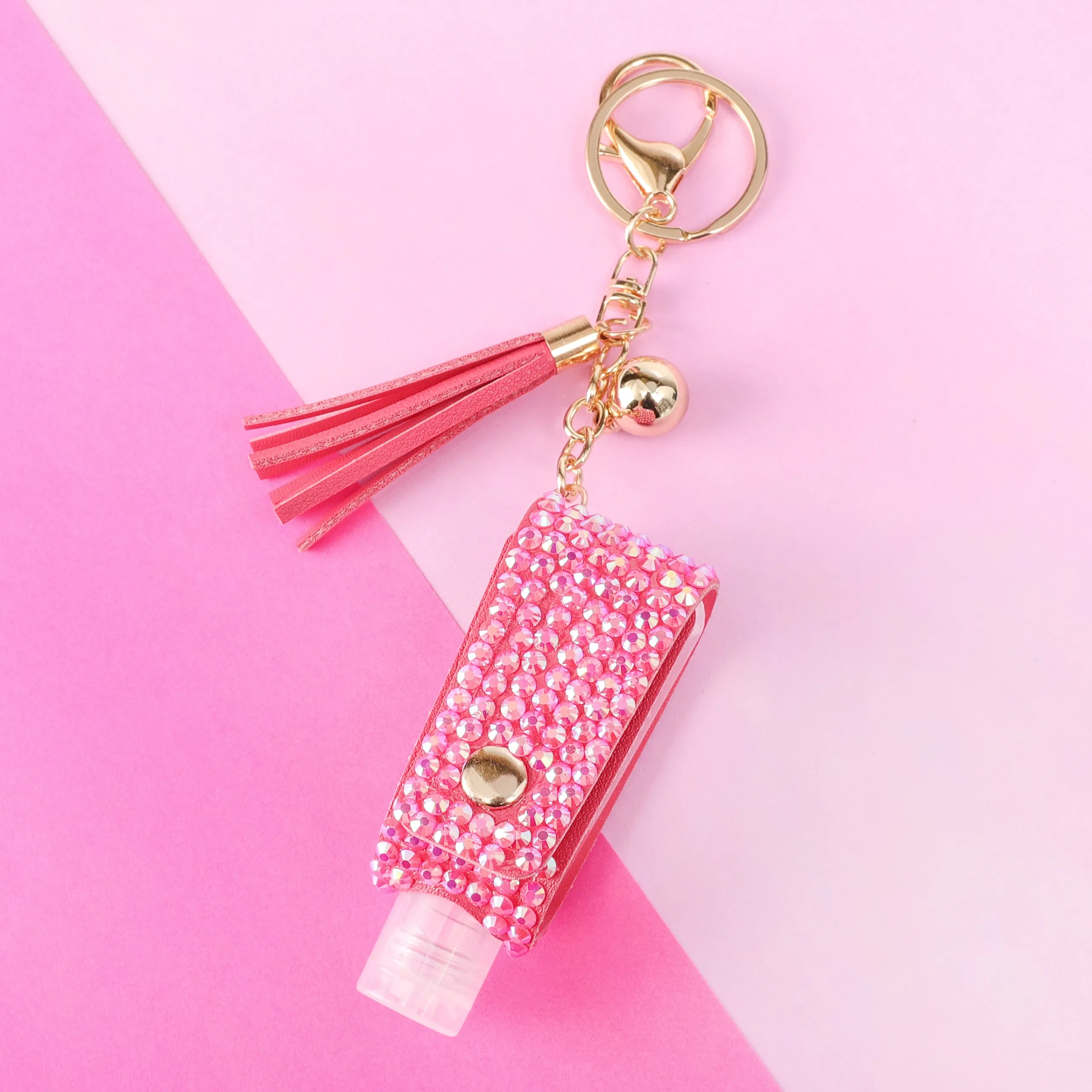 Zoey Rhinestone Sanitizer Holder Keychain - Fuchsia