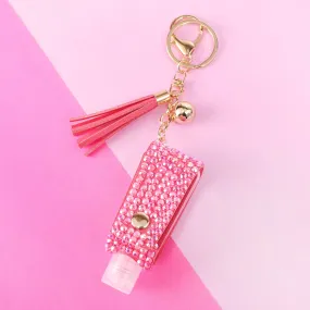 Zoey Rhinestone Sanitizer Holder Keychain - Fuchsia